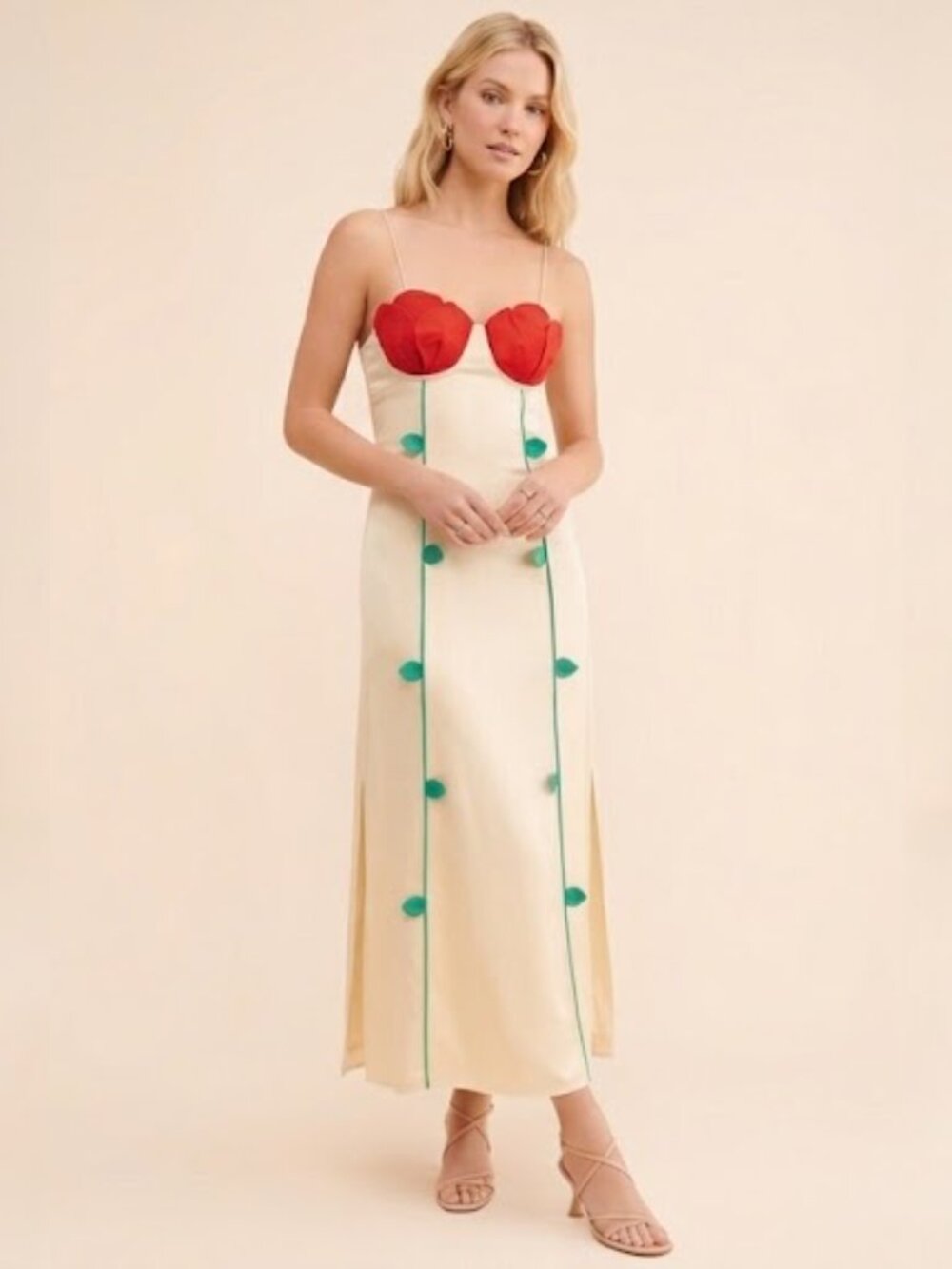 FARM Rio Rose Detailed Sleeveless Satin Maxi Dress Size Small NWT - Picture 1 of 10
